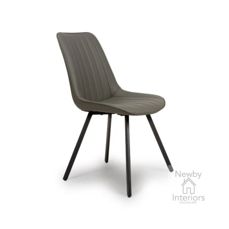 Miro Truffle Leather Dining Chair with Black Metal Legs (Pair)