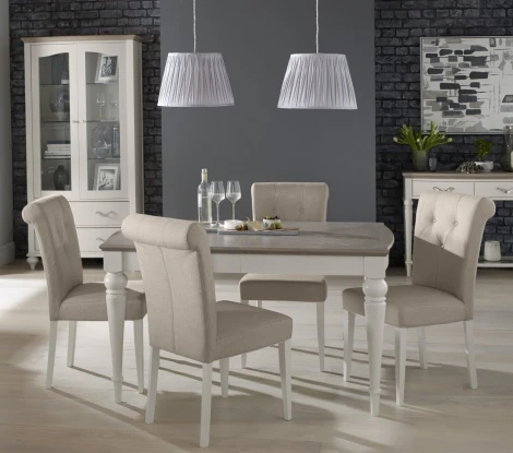 6290-2-09U-PG4 - Montreux - Grey Washed Oak & Soft Grey 4 to 6 Seater Extending Dining Table & 4 Chairs in Pebble Grey Fabric