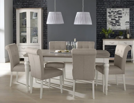 6290-3-09U-PG6 - Montreux - Grey Washed Oak & Soft Grey 6 to 8 Seater Extending Dining Table & 6 Chairs in Pebble Grey Fabric