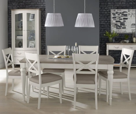 Montreux Grey Washed Oak & Soft Grey 6-8 Seater Table & 6 X Back Chairs in Grey Bonded Leather
