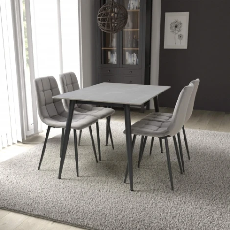 Monaco 120cm Grey Ceramic Table & 4 Madison Grey Velvet Chairs