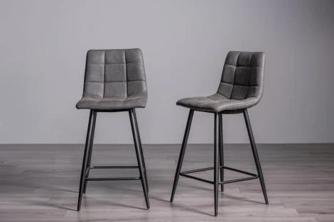 H1010-09BS-FGY - Mondrian Dark Grey Faux Leather Bar Stool with Black Legs (Pair)