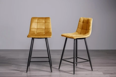 H1010-09BS-VMU - Mondrian Mustard Velvet Fabric Bar Stool with Black Legs (Pair)