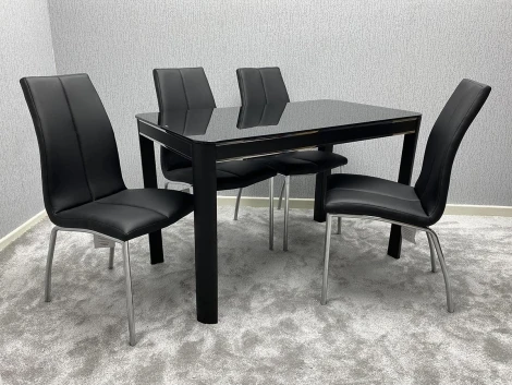 MDB11 - Morano - Black Glass Top 1.2m Dining Table Set with 4 Chairs