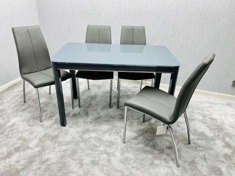 MDG20 - Morano - Grey Glass Top 1.2m Dining Table Set with 4 Carlo Chairs