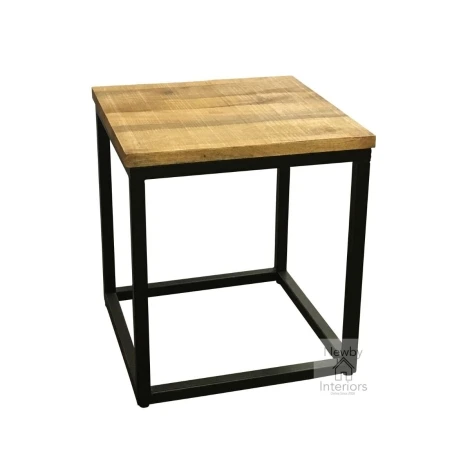IND-703 - Natural Sawn Mango Wooden Top Industrial Side Table (IND-703)