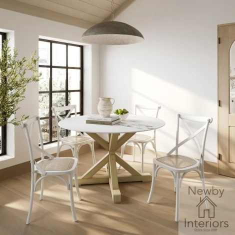 NAPSTODIN* - Napa Stone Top  1.2m Round Dining Table with Geometric Latte Base