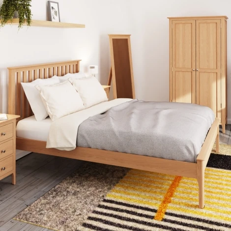 NT-46-UK-1 - Natalie Light Oak 4'6" Double Slatted Bed