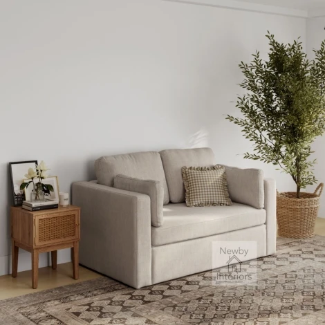 NEWSTO2SS - Newport Stone Linen Fabric 2 Seater Sofa with 2 Scatter Cushions