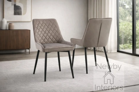 CH-117GR - Nina Grey Velvet Dining Chairs Diamond Stich Back with Black Metal Legs (Pair)