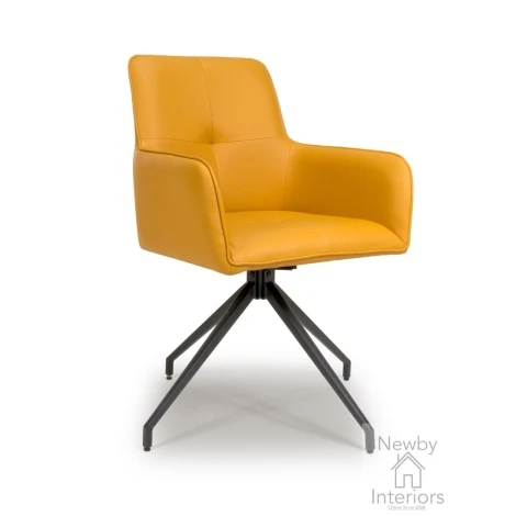 NIX-111-OC - Nix Ochre Leather Swivel Dining Chair with Black KD Legs (Pair)