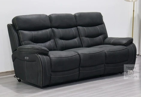 NOAH-3R-CH-DUAL-ELEC - Noah Charcoal Fabric 3 Seater Electric Reclining Sofa with Headrest