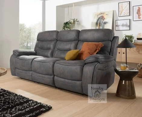 NOAH-3R-LC-DUAL-ELEC - Noah Light Charcoal Fabric 3 Seater Dual Electric Recliner Sofa with Headrest