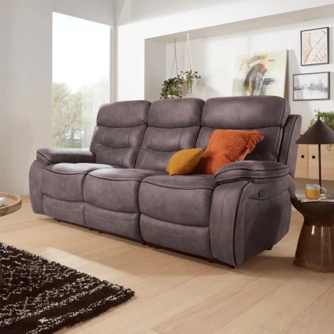 NOAH-3R-LC - Noah Light Grey Fabric Manual Reclining 3 Seater Sofa