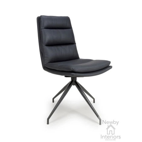 Nobo Black Faux Leather Swivel Dining Chair - Black Legs (Pair)