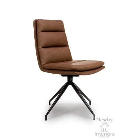 Nobo Tan Leather Swivel Dining Chair with Black KD Legs (Pair)