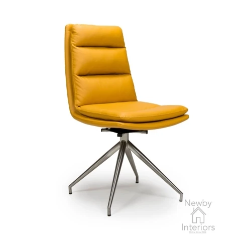 Nobo Ochre Leather Swivel Dining Chair with Brushed Steel Legs (Pair)