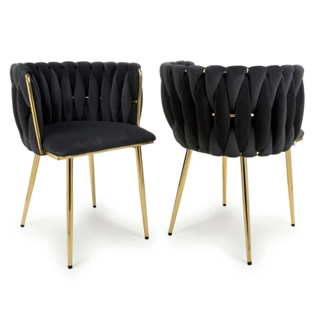 185-09-01-11-01 - Ontario Brushed Black/Gold Velvet Dining Chairs (Pair)