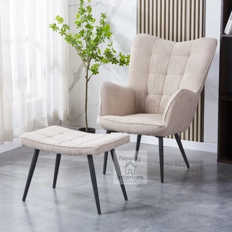 307-08-12-01-01 - Paris Light Brown Boucle Fabric Armchair & Footstool