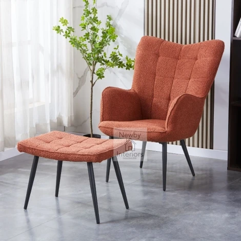 307-08-16-01-01 - Paris Copper Finish Boucle Fabric Armchair & Footstool