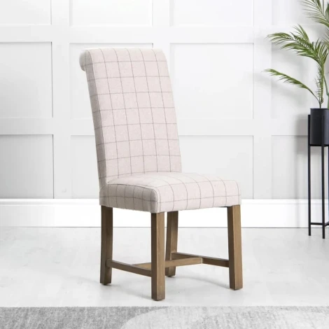 CH27-CN-1 - Canterbury Scroll Back Dining Chair - Check Natural Wool (Pair)