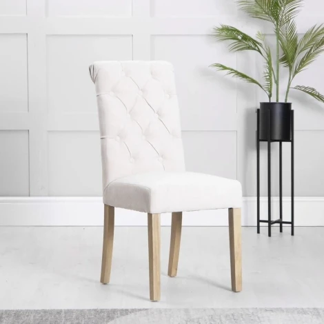 Camden Natural Fabric Scroll Top Button Back Dining Chair (Pair)