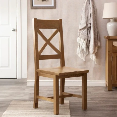 Pair Of Colton Medium Oak Cross Back Chairs Wooden Seat