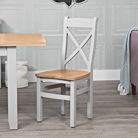 EA-CBCW-G - Pair Of - Eaton - Oak and Grey - Painted - Cross back chair wooden seat