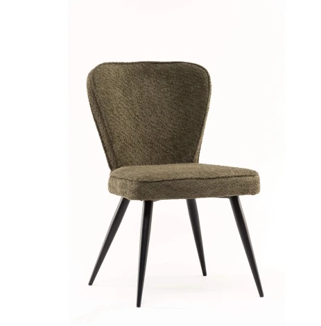FLAV02 - Pair Of - Flavia Dining Chair - Olive Fabric - Piping Design - Black Powder Coated Legs