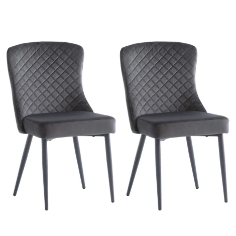HAD01 - Pair Of - Hadley Velvet Dining Chair - Graphite Grey - Quilted Back - Black Powder Coated Legs