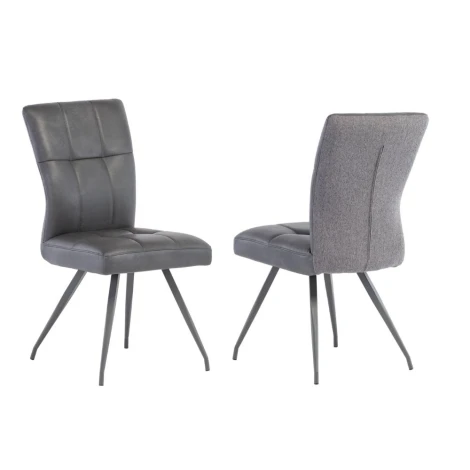 KAB01 - Pair Of - Kabana Dining Chair - Grey - PU Front - Fabric Back - Powder Coated Grey Frame
