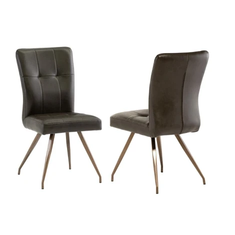 KAB20 - Pair Of - Kabana - Dining Chair - Dark Brown - PU Leather Upholstery - Brass Powder Coated Legs