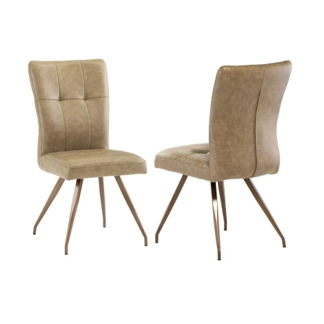 KAB21 - Pair Of - Kabana - Dining Chair - Taupe - PU Leather Upholstery - Brass Powder Coated Legs