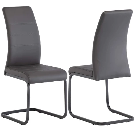 MICH03 - Pair Of - Michigan Dining Chair - Grey Faux Leather - Grey Cantilever Base