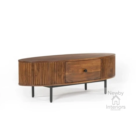 PAN-007 - Panama Natural Wood Reeded Front Coffee Table with Metal Legs