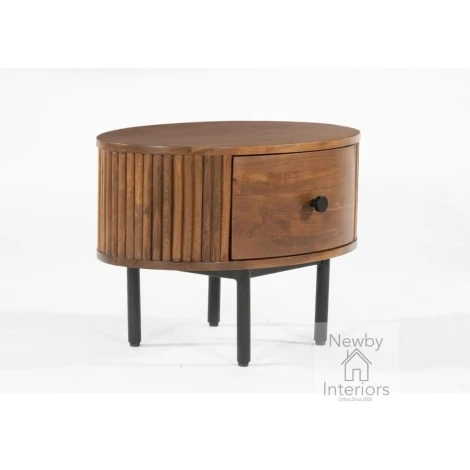 PAN-008 - Panama Natural Wood Reeded Front Side Table with Metal Legs