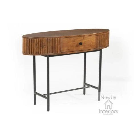 PAN-009 - Panama Natural Wood Reeded Front Console Table with Metal Legs