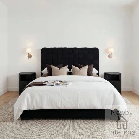 PASBLA4.6* - Pasadena Black Velvet 4ft6in Double 135cm Bed with Woven Headboard