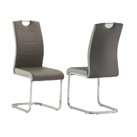 VEN03 - Pair Of - Venice Dining Chair - Grey/Light Grey PU - Two Tone Effect - Chrome Cantilever Frame