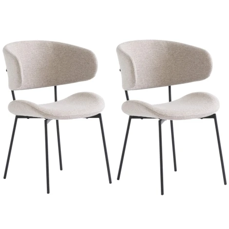 WIL01 - Pair Of - Willow Dining Chair - Linen - Textured Fabric - Black Powder Coated Legs