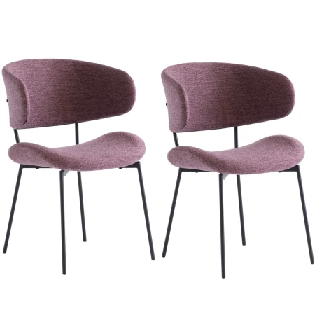 WIL04 - Pair Of - Willow Dining Chair - Dusty Rose - Textured Fabric - Black Powder Coated Legs