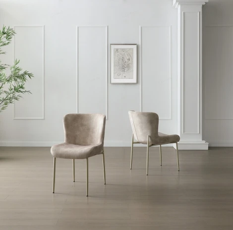 CH-303CH - Pietra - 2x Champagne Fabric Dining Chair - Gold Metal Legs