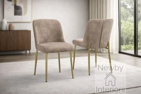 CH-303CH - Pietra Champagne Beige Fabric Dining Chair With Gold Legs (Pair)