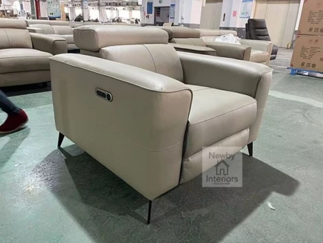PIRIN-1R-FG-ELEC - Pirin Frost Grey Leather Dual Power Recliner Armchair