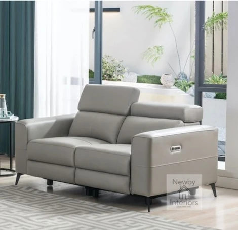 PIRIN-2R-FG-ELEC - Pirin Frost Grey Leather 2 Seater Dual Power Recliner Sofa 