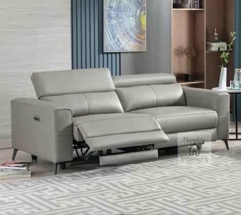PIRIN-3R-FG-ELEC - Pirin Frost Grey Leather 3 Seater Dual Power Recliner Sofa