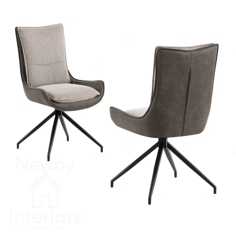 CH-153GR - Plush - 2x Oatmeal Contrasting Fabric Dining Chairs with Black Metal Legs
