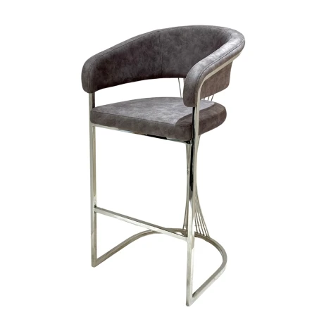 BS2007 - Porado Grey Velvet & Silver Barstool