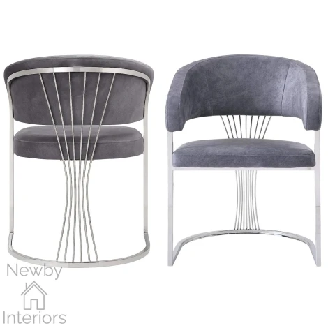 Porado Grey Velvet & Silver Dining Chair