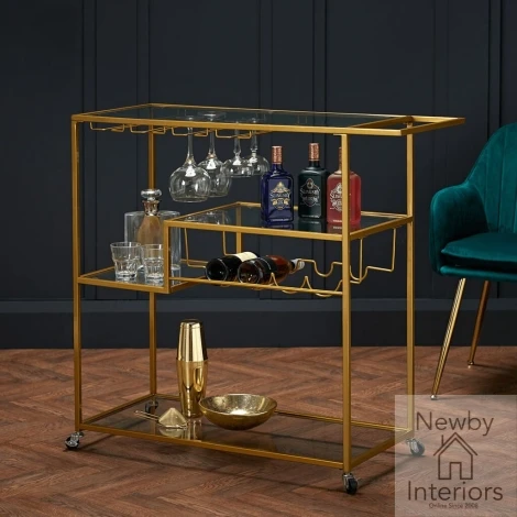 DRIPORTRO - Porter Glass Top Old Style Drinks Trolley with Gold Metal Frame